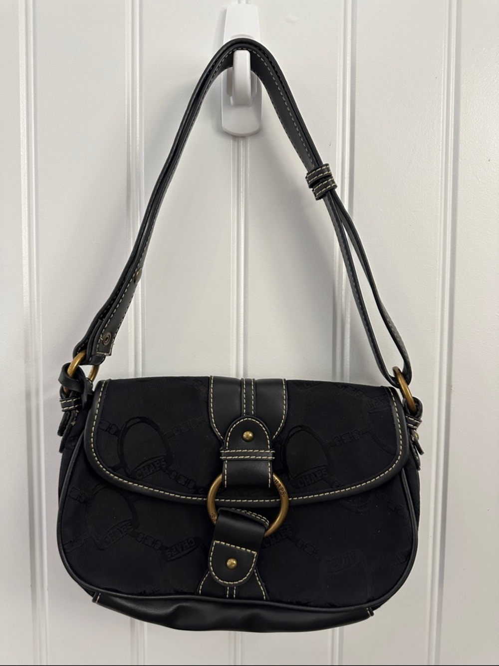 Ralph Lauren- Vintage Chaps BLACK STIRRUP PATTERN SHOULDER BAG